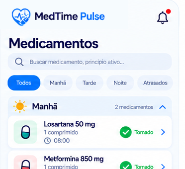 Topo da tela de medicamentos do aplicativo